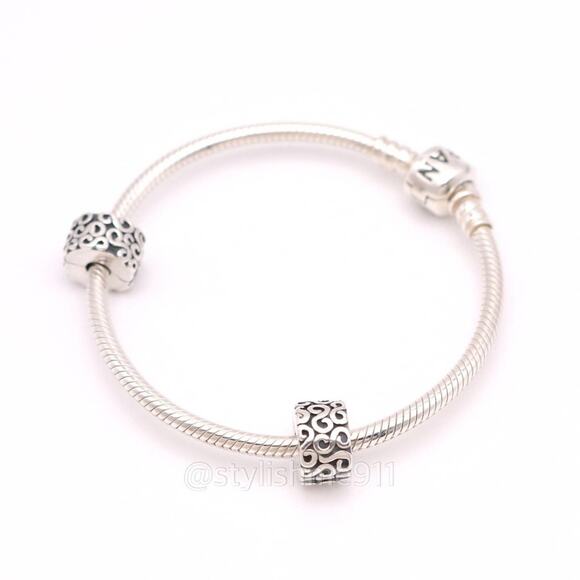 Two Authentic PANDORA Silver Swirls Clips Charms - 790338 - Picture 3 of 11